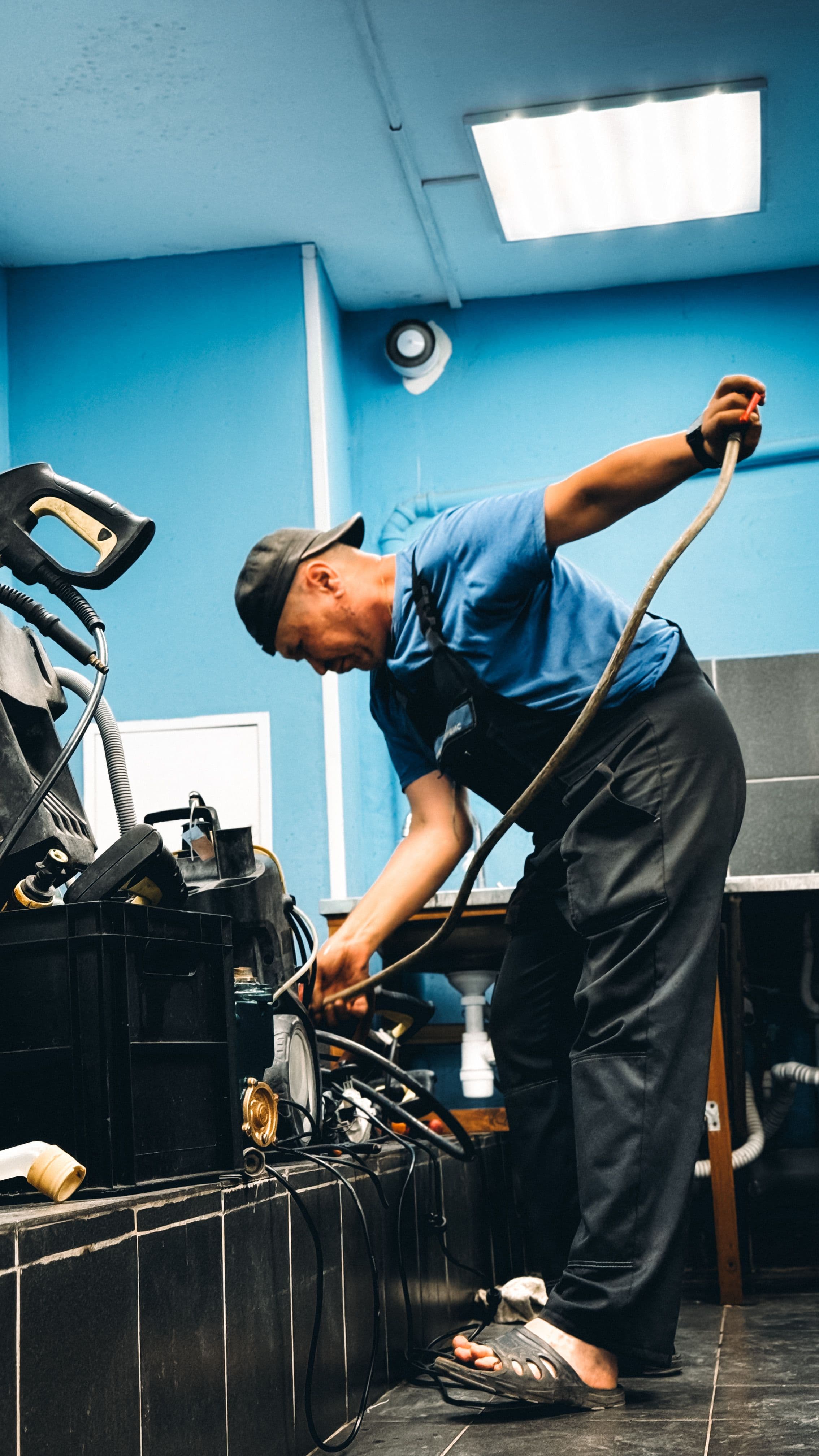 Technician repairing a home appliance